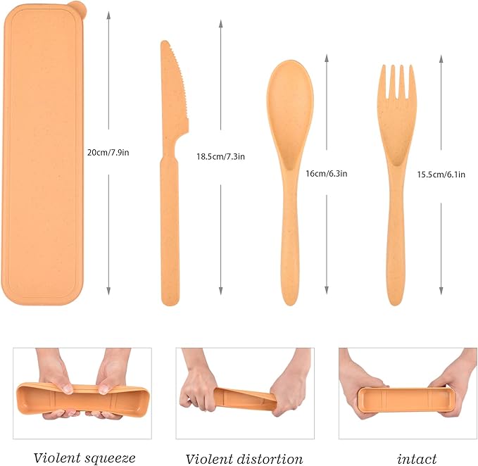 8 Color Travel Utensil Set with Case, Reusable Spoon Knife Forks Box Utensil Set for Lunch for Adult and Elderly, Service for 8