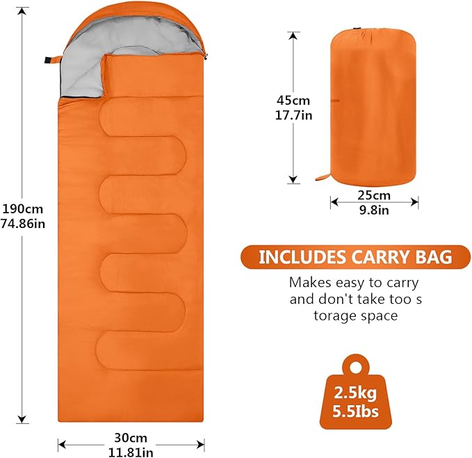 Sleeping Bags, Lightweight Camping Sleeping Bag for Adults, Kids, Hiking, Outdoor, Travel, Cold Weather & Warm