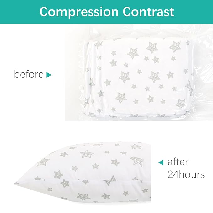 Biloban Toddler Pillow for Sleeping, Kid Pillow 14" x 19" for Small Travel Bed, Nap Pillows, Soft & Skin-Friendly Small Pillows for Sleeping, Toddler Use Only, Age 2 to 5, (White & Grey Star)