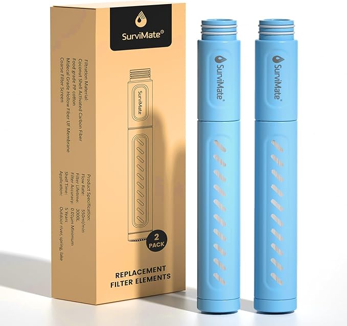 SurviMate Replacement Filter for Filtered Water Bottle with 5-Stage Intergrated Straw, for Camping, Hiking, Backpacking and Travel