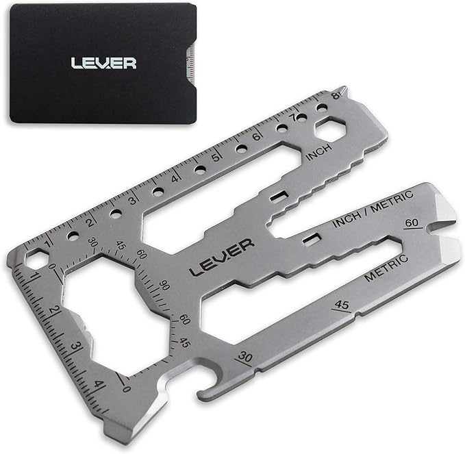 Lever Gear Toolcard Pro - 40 in 1 Credit Card Multitool. Slim, Minimalist Survival Card Wallet Tool Card. TSA Approved Multitool Card Pocket Tool. (Silver)