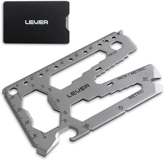 Lever Gear Toolcard Pro - 40 in 1 Credit Card Multitool. Slim, Minimalist Survival Card Wallet Tool Card. TSA Approved Multitool Card Pocket Tool. (Silver)