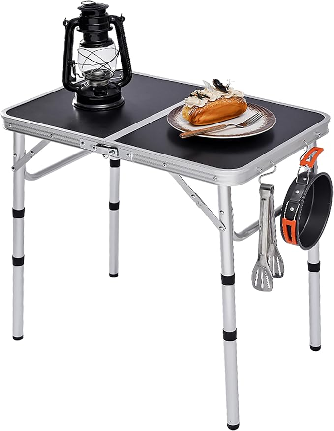 YihuiKo Folding Camping Table, Adjustable Height Folding Table, Portable Aluminum Small Folding Table with Carry Handle for Picnic, BBQ, Indoor, Office
