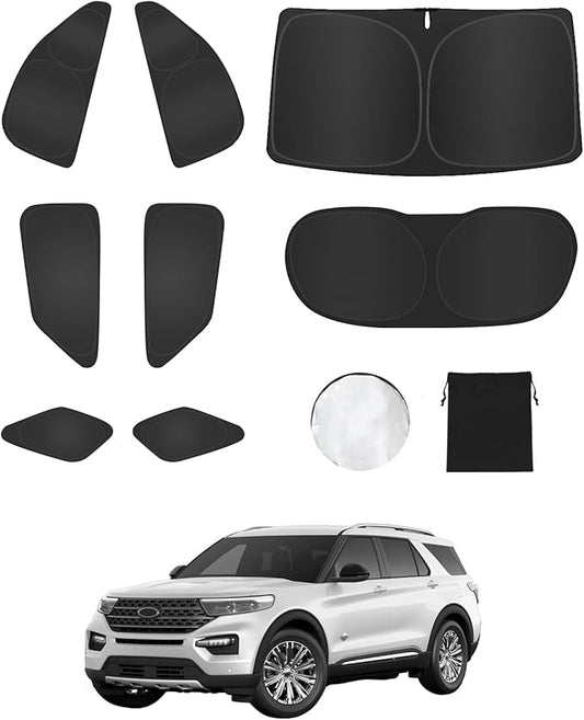 8PCS Window Shade for Ford Explorer 2020-2024 2025 Accessories- Full Coverage Front Rear Side Triangular Windshield Sun Shade Cover Sun Visor Kit - UV Ray & Privacy Protection for Camping