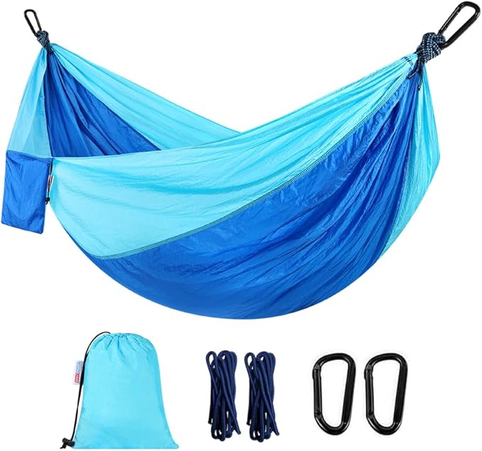 Camping Hammock, Portable Hammocks with Tree Straps & Attached Carry Bag, Travel Tree Hammocks for Outside Indoor Hiking Beach Backpack Travel(Blue, Nylon)