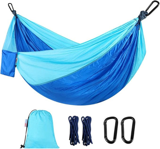 Camping Hammock, Portable Hammocks with Tree Straps & Attached Carry Bag, Travel Tree Hammocks for Outside Indoor Hiking Beach Backpack Travel(Blue, Nylon)