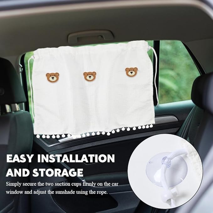 Car Side Window Sun Shade Privacy Curtain for Baby, Suction Cup Window Shade, 25"x18" Car Cartoon Sunshade Protector Heat Blocker Cover, Privacy Curtain for Kids Women (Three Bears)