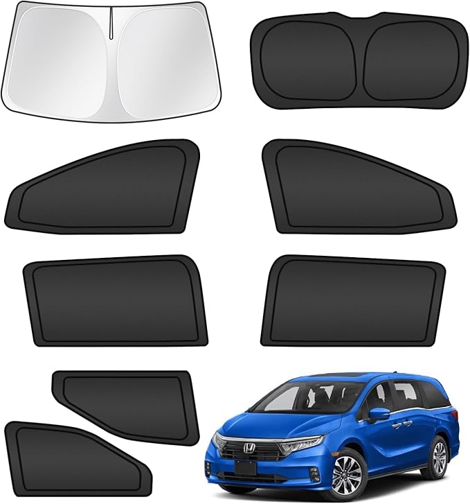 T TGBROS Windshield Sun Shade for Honda Odyssey 2018-2021 2022 2023 2024 Car Window Shades Thicken UV Block and Blackout Privacy Foldable Sunshades 8PCS Accessories Keep Cool Sun Visor Covers