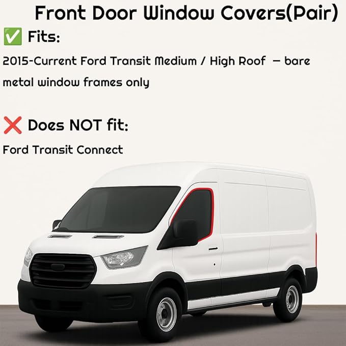 Extra-Thick Magnetic Insulated Front Door Window Covers (Pair) for 2015-2026 Ford Transit Medium and High Roof Vans, Blackout Privacy Sun Shades for Stealth Camping – Dark Gray