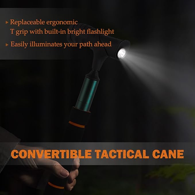 Tactical Walking Stick, Survival Hiking Stick Walking Staff, Lightweight Tactical Cane Gear, Aluminum Trekking Pole for Outdoor Adventures, Gifts for Outdoorsy Men