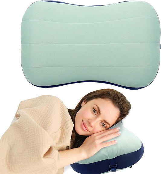 Inflatable Camping Pillow with Built-in Storage Bag & Cooling Ice Pack, Removable Washable Pillowcase, Ergonomic Lightweight Portable Air Pillow for Backpacking Hiking Travel Beach Outdoor