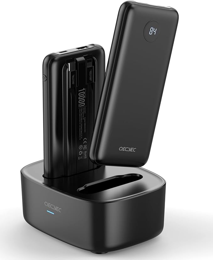 Portable Charger, 2-Pack 10000mah Power Banks, Sharing Charging Station, 15W Fast Charging Battery Pack, Portable Charger with Cords for iPhone Series, Galaxy S24/23, Pixel and More