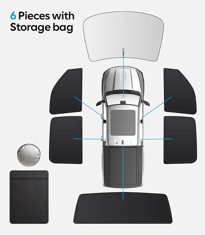 Wigoo 2026 Upgrade 6PCS Full Set Window Sunshade for Dodge Ram 2500 3500 2010-2026 [7-Layer Cooler & Blacker, Ice-Crystal Tech] with Windshield for Sun Block, Baby, Camping, Privacy Napping, Relax