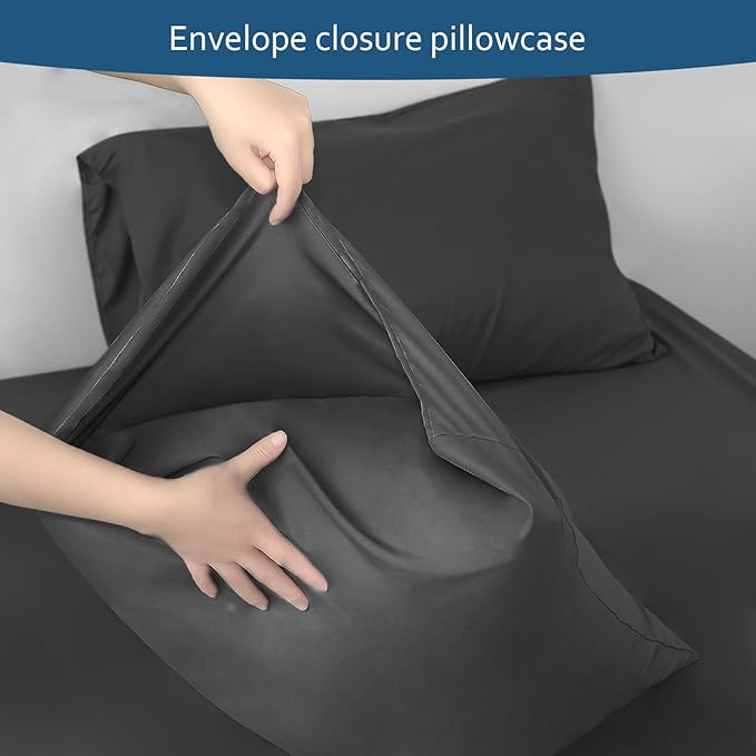 Moonsea Deep Pocket King Sheet Set - King Size Sheets Set for Air Mattress - 4 Piece King Bedding Set Fade Resistant Fits 16in to 24in Pillow Top Air Bed Mattress - Black