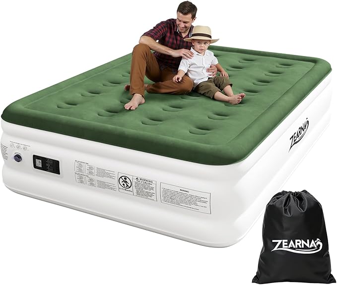 Zearna Full Size Air Mattress with Built in Pump, 18" Raised Comfort Air Bed, Upgraded Flocked Top Blow up Mattress with Carrying Bag, Inflatable Mattress for Guests & Home, AirBed, 650 lbs Max