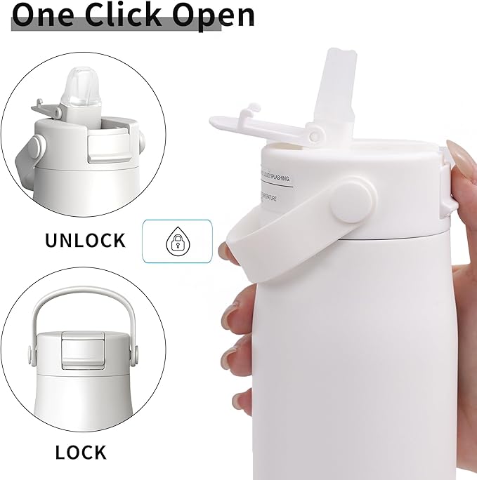 LISI 24oz Insulated Water Bottle, Double Wall Stainless Steel Water Bottles with Straw, 100% Leak-Proof Travel Thermal Canteen Mug with 2 Lids (Straw, Phone Holder Lid)
