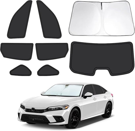 8pcs Car Window Shades for Honda Civic 2022 2023 2024 2025, Full Car Window Covers for Privacy, Sunshades for Civic Front Rear Windshield Side Windows to Block UV and Protect Privacy