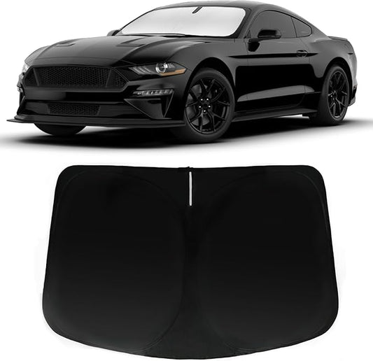Windshield Sun Shade for 2015-2025 2026 Ford Mustang (Not for Mach-E), Car Front Window Sunshade with 240T Sun Visor Protector Blocks UV Rays Heat Sun Shield Accessories