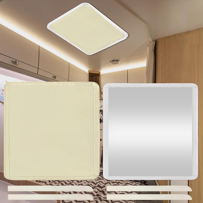 RV Roof Vent Skylight Insulator Window Cover, Sun Blackout Fabric for Camper (16 x 16 inch)- Beige