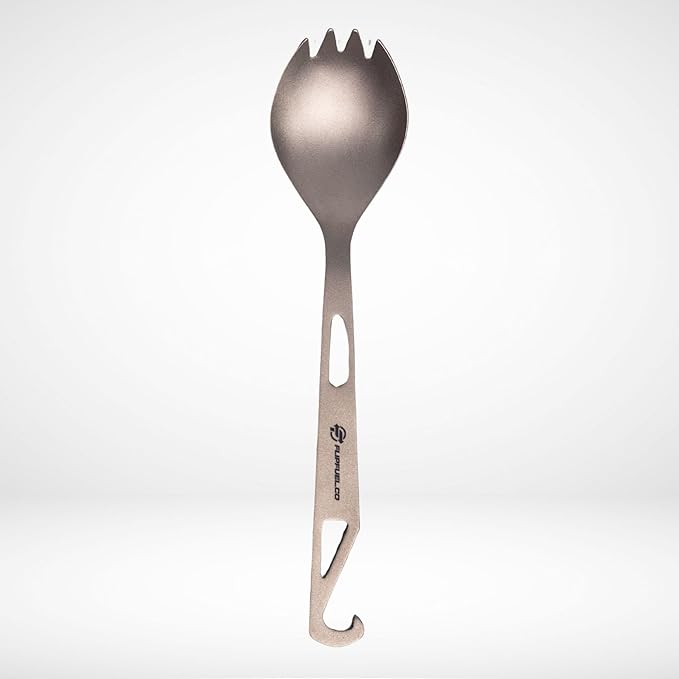 FlipFuel Titanium Spork – Ultralight Backpacking & Camping Utensil, Reusable Travel & EDC Spork with Multi-Function Hook