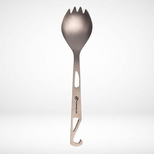 FlipFuel Titanium Spork – Ultralight Backpacking & Camping Utensil, Reusable Travel & EDC Spork with Multi-Function Hook