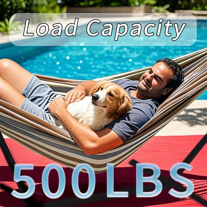 ANAGOO Double Hammock, Heavy Duty Portable, 500 lb Weight Capacity, Perfect for Both Indoors and Outdoors, 2 Person Hammock with Carrying Bag, Coffee
