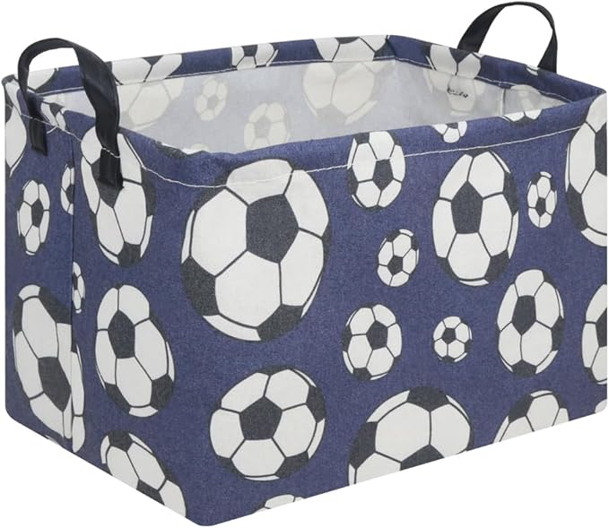 FXOLCSHE Rectangular Easter Soccer Basket,Kid's toy storage box,Collapsible waterproof college dorm laundry basket,Baby Nursery Hamper,Sports Boys soccer basket,Boys Soccer Room Decor(Soccers)