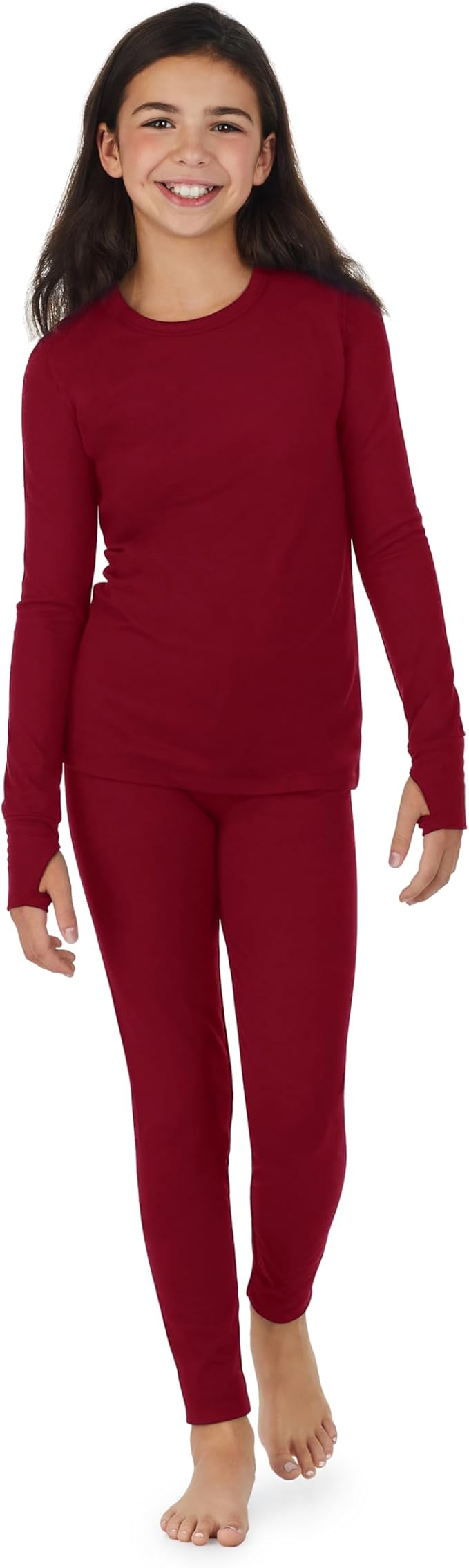 Cuddl Duds Girls Heavyweight Cold Weather Fleece Lined Thermal Set – Long Sleeve Shirt & Leggings – Long Johns for Kids