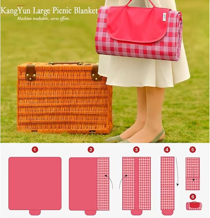 PUPOPIK Outdoor Picnic Blanket, Foldable Waterproof Sand Beach Mat in Large 80x60in for Beach Camping Hiking Travel Family Concerts Portable Beach Blankets (Red)