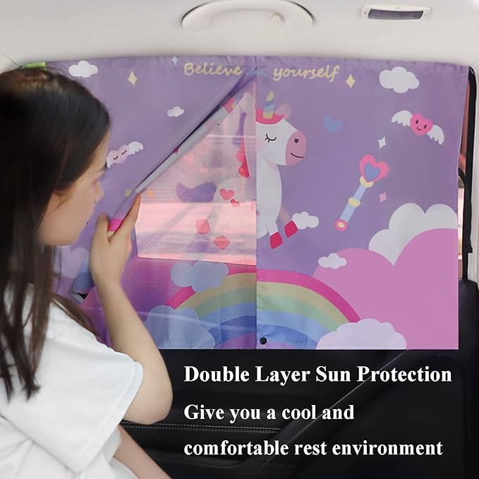 Car Sun Shade for Baby - EOHMAK Car Side Window Sun Shade Cover Upgrade Double Opening Car Interior Curtain Sun Blocker Blind (Go to School, 1 Pack)