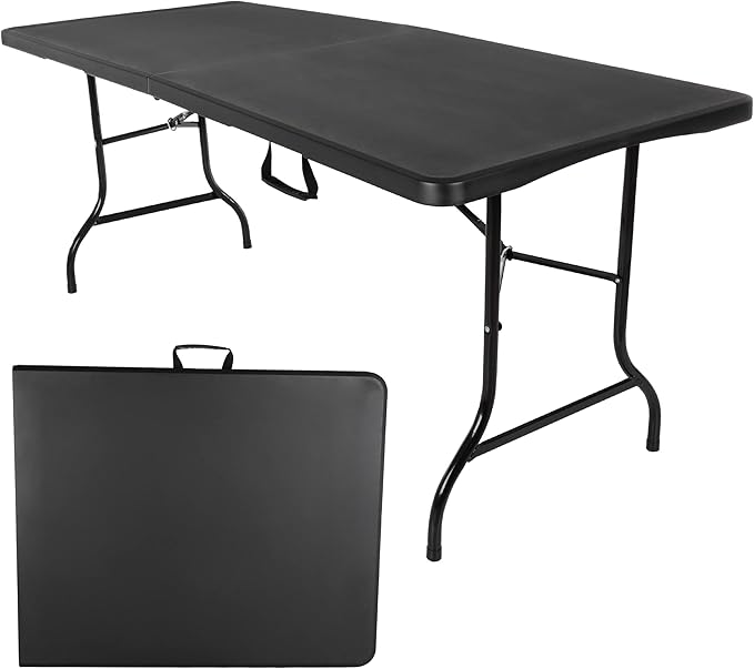 Lavish Home Portable Folding Tables - Lightweight Portable Folding Desk - 6-Foot-Long Plastic Table for Camping, Playing Cards, Parties, and Dining (Single/Black)