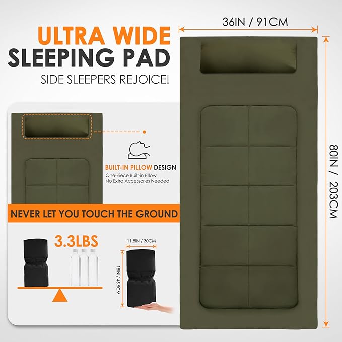 COLMERD Portable Camping Cot Mattress 80 x 36 Inches Sleeping Mat with Waterproof Anti-Slip Bottom Floor Mattress Easy to Carry for Guest Tent Lawn Yard Camping Cot Easy to Store