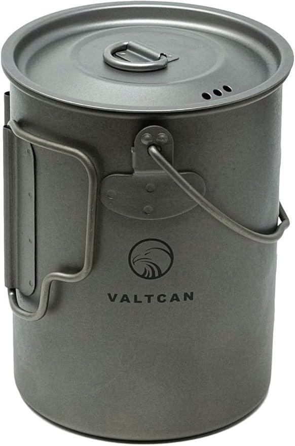 Valtcan 900ml Titanium Pot Boil Cook & Drink From One Pot, 134g Ultralight, Thicker Gauge Grade 1 Ti, Aligned Bail Handle, Lid with Steam Holes, Campfire & Stove, Mesh Bag