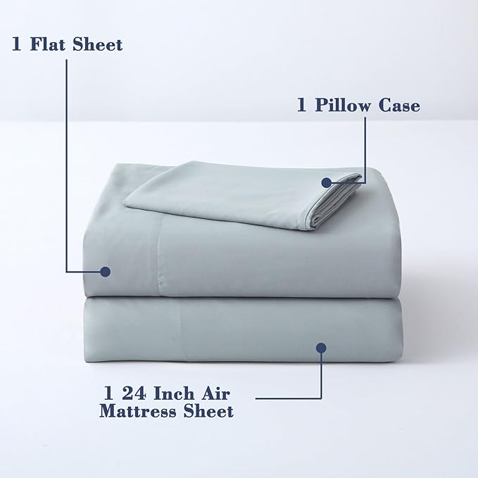 Air Mattress Sheet Set for 16-24 Inch Air Beds Twin Size,Deep Pocket Fitted Sheet with Inflation Opening,Soft & Breathable, for Guests, Camping, RVs, Includes Pillowcase Flat Sheet Fitted Sheet,Gray