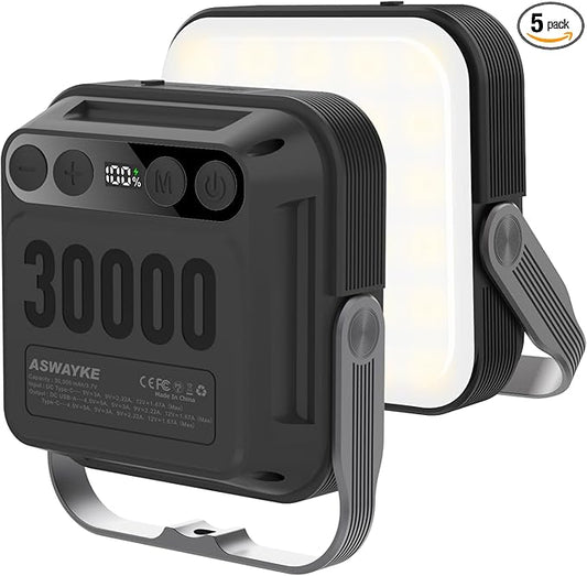 30000mAh LED Camping Lantern,Rechargeable Tent Light, QC3.0/22.5W, 1600LM, 4-Color Switch, IPX5 Waterproof Outdoor Light for Power Failure,Emergency,Camping,Hiking (Black-Pro