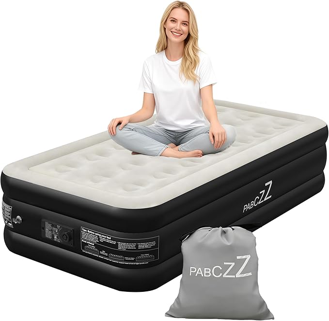 air Mattress, 18-inch Thickened Twin air Mattress, Suitable for Home use, Camping and Travel, Features Quick Inflation and deflation to Save You time（Black）