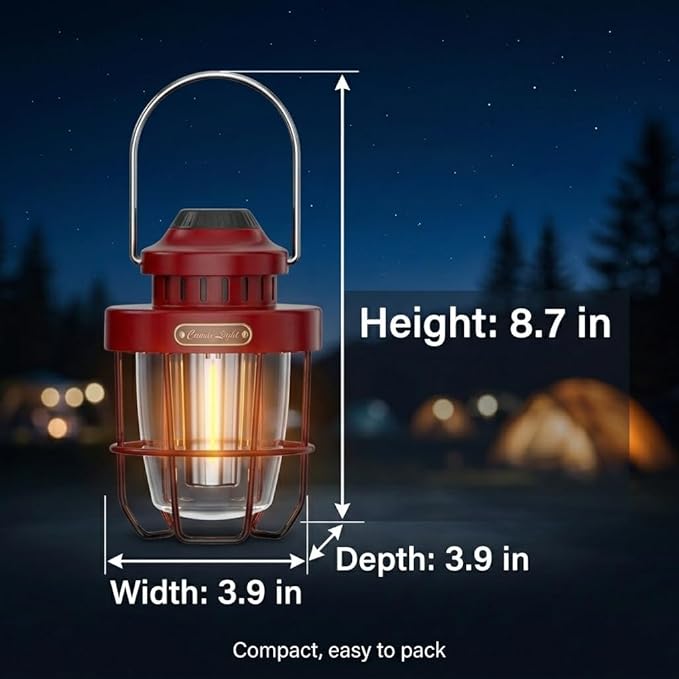 HOMY Vintage Camping Lantern Premium Metal LED Rechargeable Dimmable Warm Light for Glamping, Patio, Home Decor Retro Portable Tent Lamp