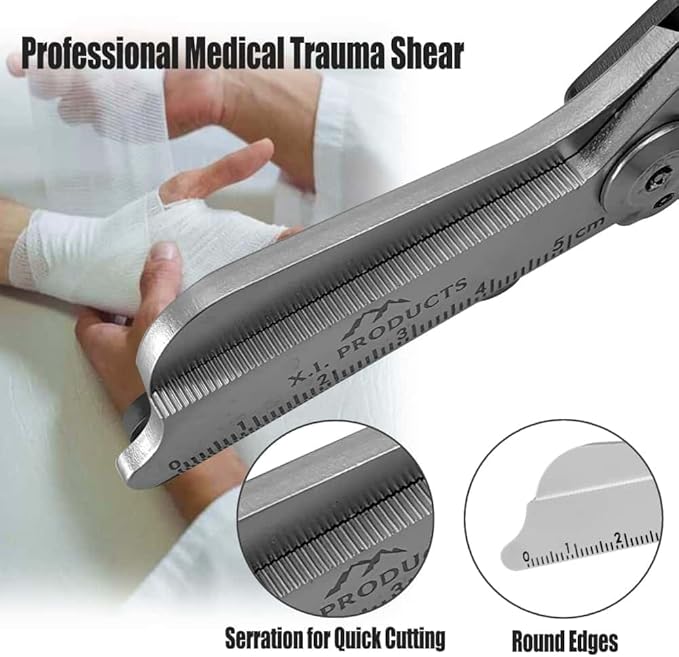 6 in 1 Multifunctional Trauma Shears Foldable with Strap Cutter | Heavy Duty Stainless Steel Emergency Response Shears | Survival Scissors With Holster | Medical Trauma Tactical | Black & Orange