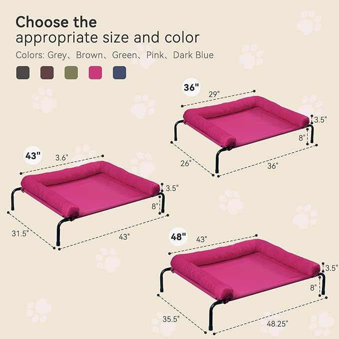 Cooling Elevated Dog Bed for Large Dogs, Portable Indoor & Outdoor Raised Dog Bed with Breathable Mesh, Chew Proof Pet Hammock Cots with Removable and Waterproof Bolsters