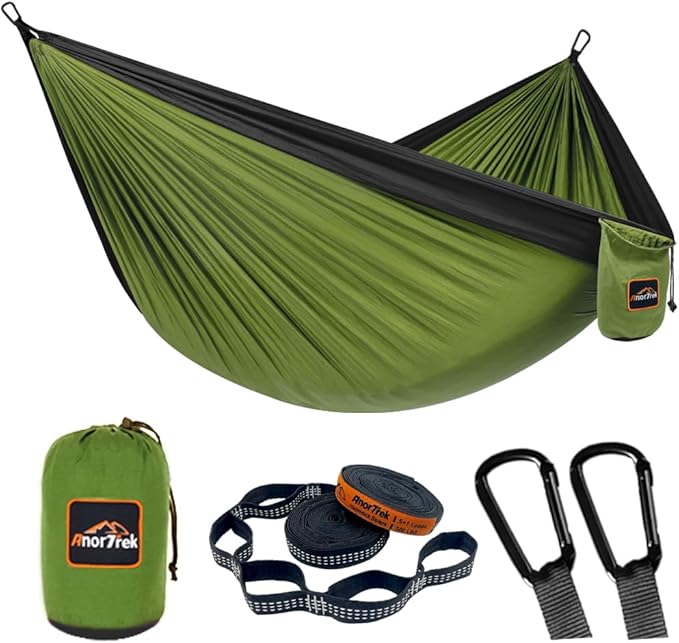 AnorTrek Camping Hammock, Super Lightweight Portable Parachute Hammock with Two Tree Straps Single or Double Nylon Travel Tree Hammocks for Camping Backpacking Hiking