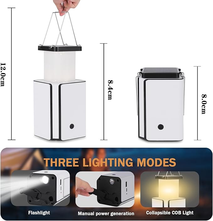 2Pack Solar LED Rechargeable Emergency Camping Lantern,Wram White Solar Rechargeable,Rechargeable Type C,Emergency Lights Hand-Crank Power Generation,Phone Power Supply Function,flashlights