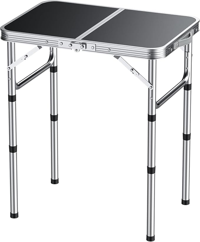 EYPINS Folding Camping Table Portable - Aluminum 22.8'' Lx15.7'' W,3 Height Adjustable Small Camping Table, Lightweight,Waterproof Outdoor Folding Table with Carry Handle for Picnic, Cooking,BBQ,Beach