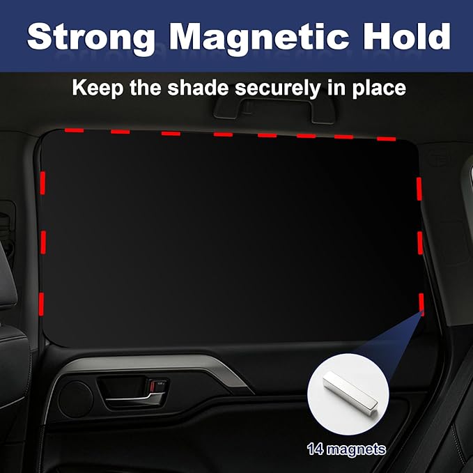 XCBYT Magnetic Car Window Shades for Rear Side Windows, 2 Pack Reflective Silver & Black Privacy Sun Shades, Universal Heat Blocking Car Curtains for Travel, Camping & Back Seat Comfort
