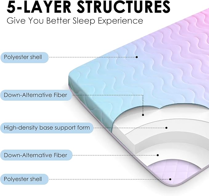 SCHNAUZER HOME Japanese Floor Futon Mattress, 3.5" Thicken Colorful Rainbow Portable Floor Mattress, High-Density Foam Tatami Mat Sleeping Pad for Camping Guest Room Dormitory RV, Full