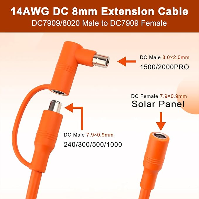 MOOKEERF 14AWG DC 8mm Extension Cable for Solar Panel 15FT,DC7909 Solar Panel Cable Female to Male with DC8020 Male Adapter Compatible with Aker,GZ Yeti,BLUETT,Jackery Portable Power Station - 15 Foot