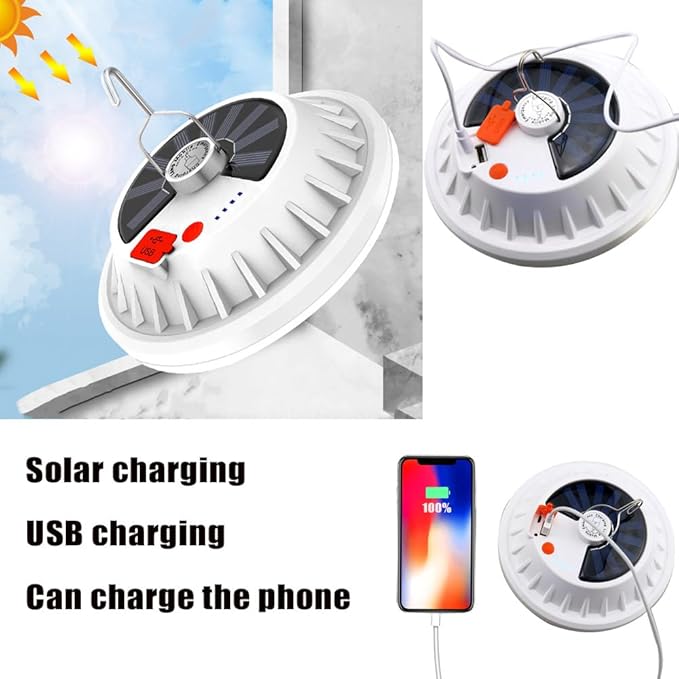 [120 LED ] Solar Camping Lights Rechargeable Portable Lantern Tent Lamp 5 Mode USB Remote Control Hanging Waterproof for Home Indoor Outdoor Emergency Courtyard 2 Pack