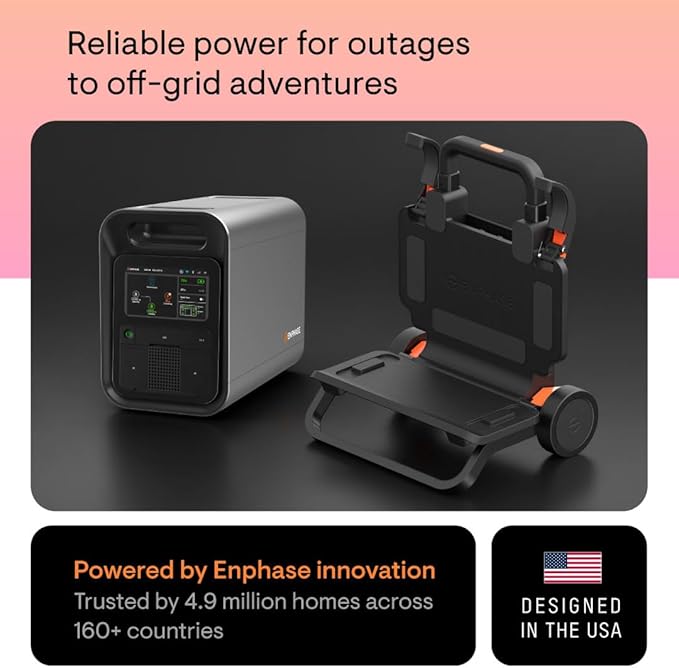 Enphase IQ PowerPack 1500Wh + IQ Cart | UL 9540A Certified Portable Power Station | Home Backup Power Outage Emergency | LFP Battery | IQ8 Microinverters | Solar Generator | Enphase App