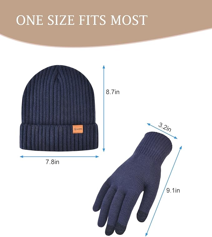 LCZTN Winter Beanie Hat and Touchscreen Gloves Set for Men and Women,Beanie Gloves Set with Warm Knit Fleece Lined