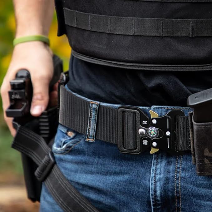 Tactical Belt Men 4 Pack, Compass Military Nylon Web Belt, Heavy Duty Belt Quick Release Metal Buckle Riggers Belt