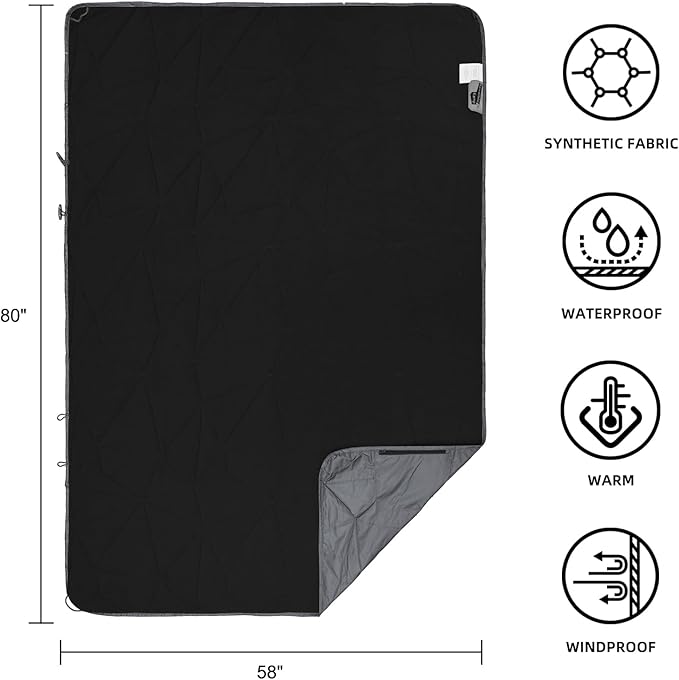Large Outdoor Waterproof Blanket Extra Thick Fleece Stadium Blanket for Camping, Car, Pet, Picnics - Windproof, Wearable, Machine Washable 80" x 58" (Smoky Gray)